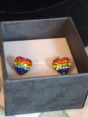 Swarovski Crystal Heart-Shaped Rainbow Stud Earrings - Multicolor